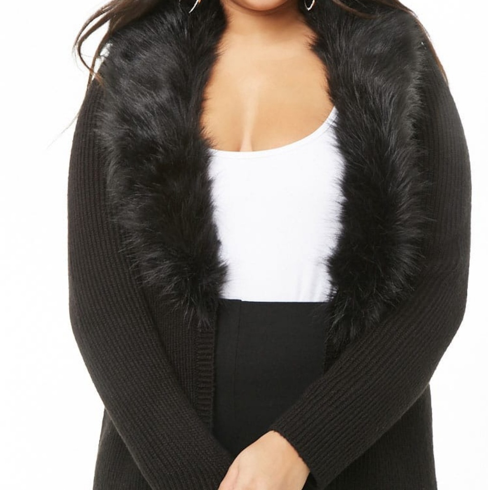 Faux Fur Collar Cardigan